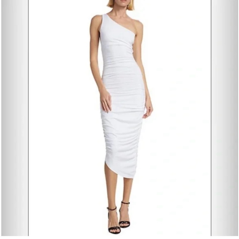 Susana Monaco White One shoulder ruched dress